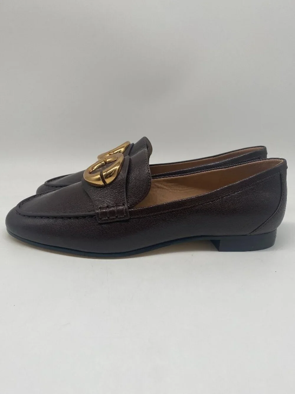 COLE HAAN BROWN LETAHER BALLET FLATS WITH GOLD CIRCLE HARDWARE